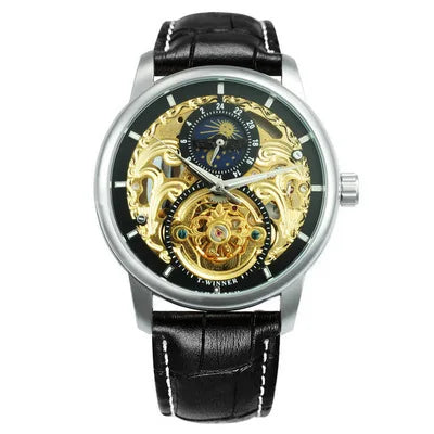 Casual Moon Phase Carved Hollow Automatic Mechanical Watch